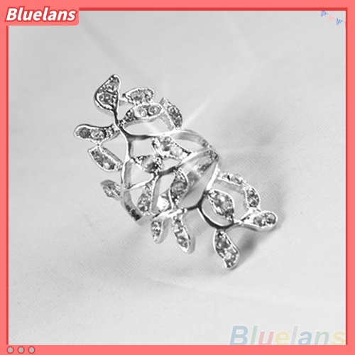 Bluelans Cincin Knuckle Desain Daun Hollow Hias Berlian Imitasi Untuk Wanita