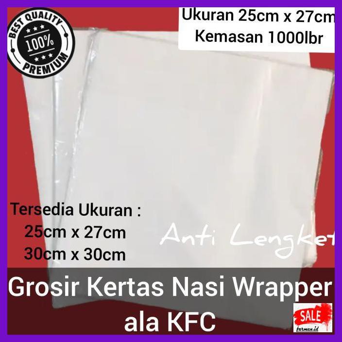 

Rasbeputih- Grosir-Wrapper/Kertas Nasi Ala Kfc Uk. 25X27 Cm (Isi 1000Lbr) -Aslii.