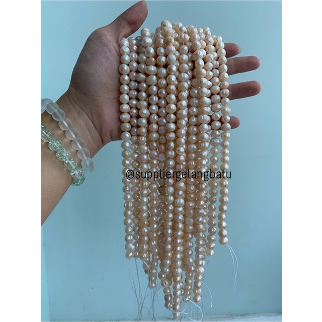 Bahan Mutiara Air Tawar Barok / Baroque PEACH 8 x 14mm Bulat pearl