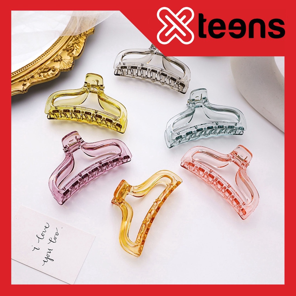 Jepitan Rambut Akrilik polos besar korea cylinder claw transparent