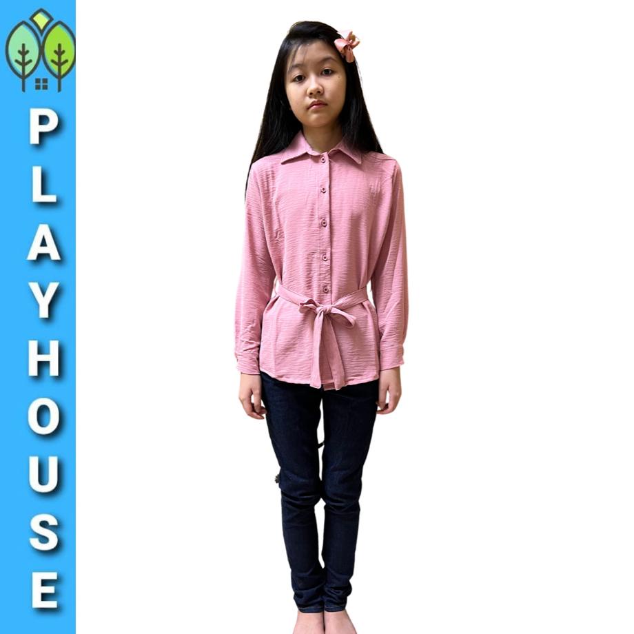 Atasan Kemeja Lengan Panjang Blouse/Blus Tunik Fashion Anak Perempuan Usia 8 -15 Tahun