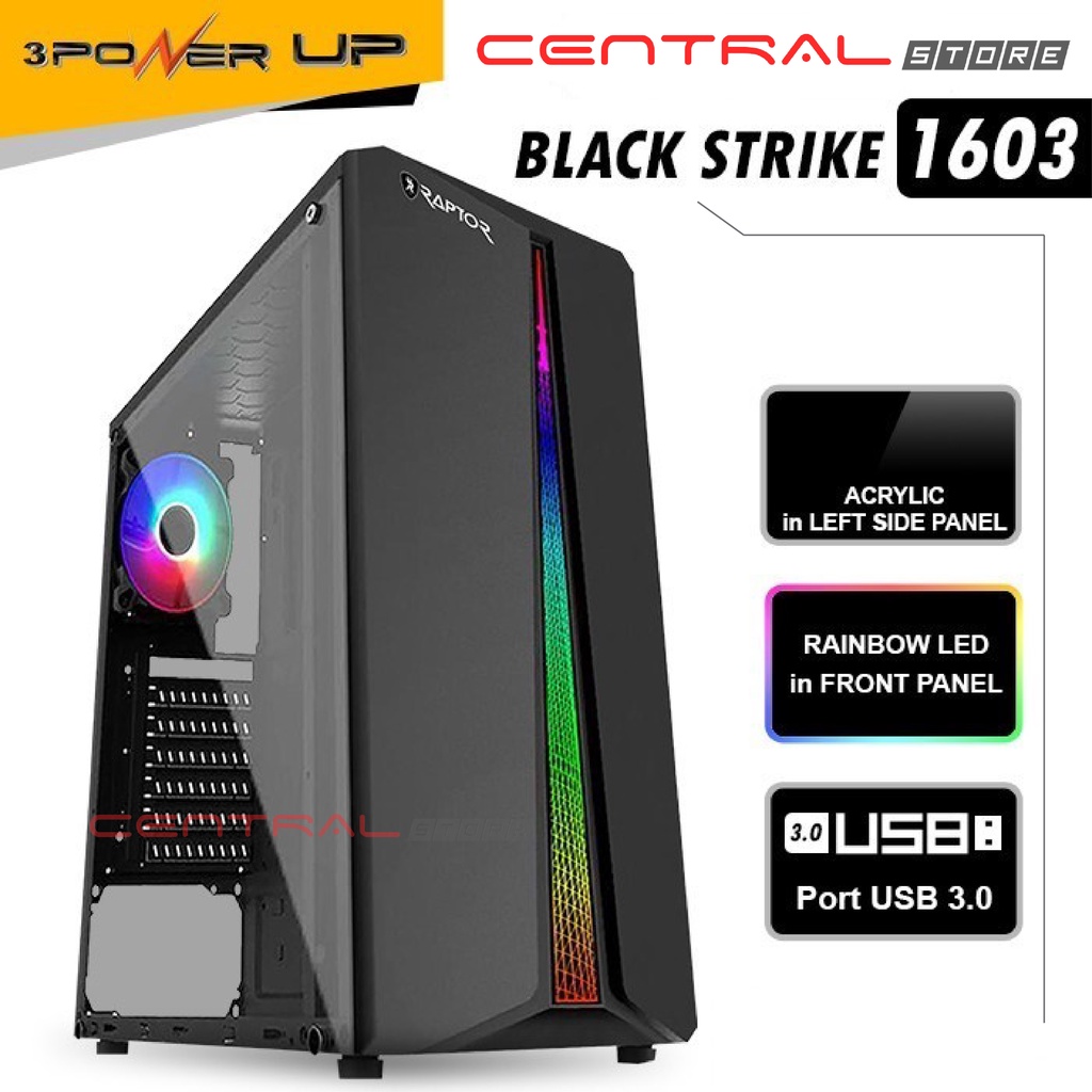 Gaming Casing RAPTOR Black Strike 1603 Komputer Case Acrylic LED RGB ATX Micro-ATX Mini-ATX