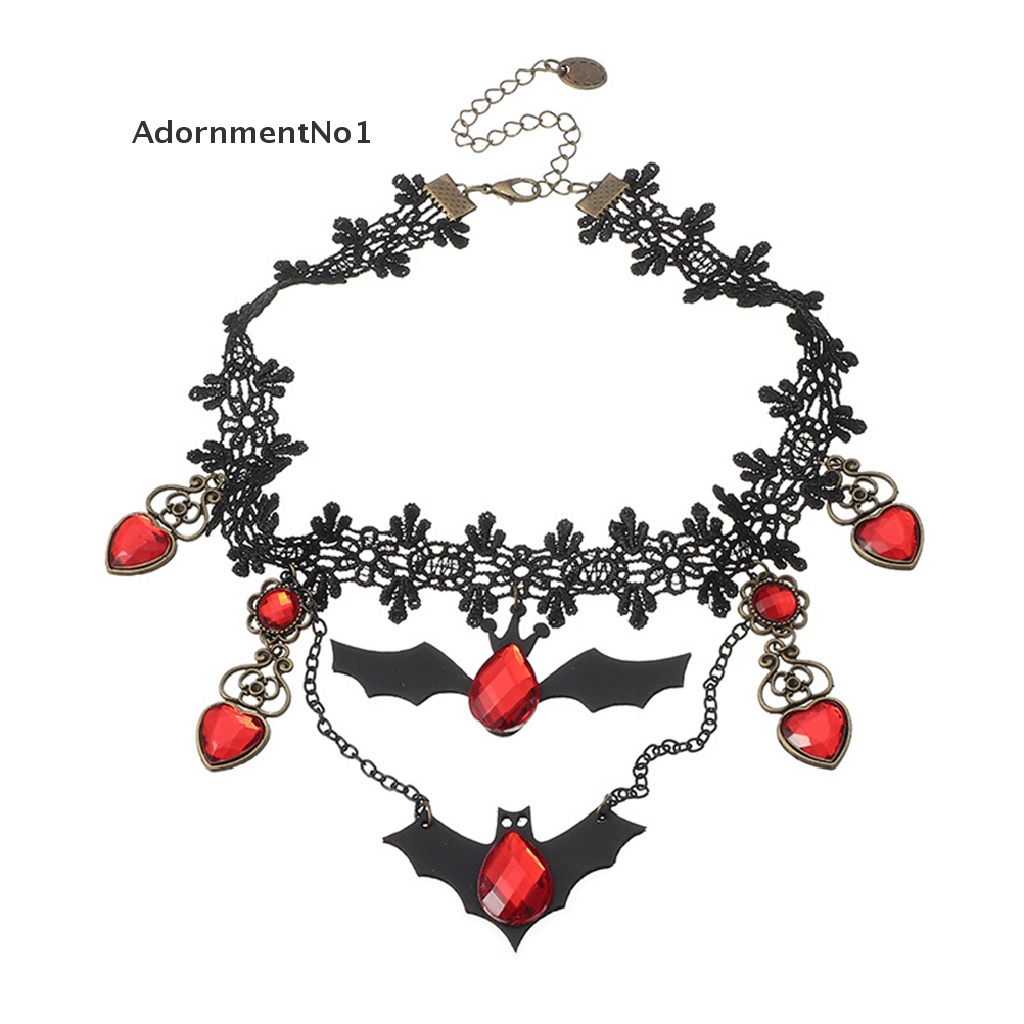 (AdornmentNo1) Kalung Choker Lace Gaya Gothic Motif Kelelawar Aksen Hollow Untuk Perhiasan Wanita / Halloween