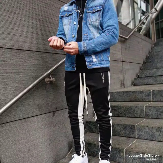 CELANA JOGGER PANTS KOREA HYPEBEAST SWEATPANTS TRACKPANTS HYPE STREETWEAR BLACK ZIPPER DOUBLE LIST WHITE