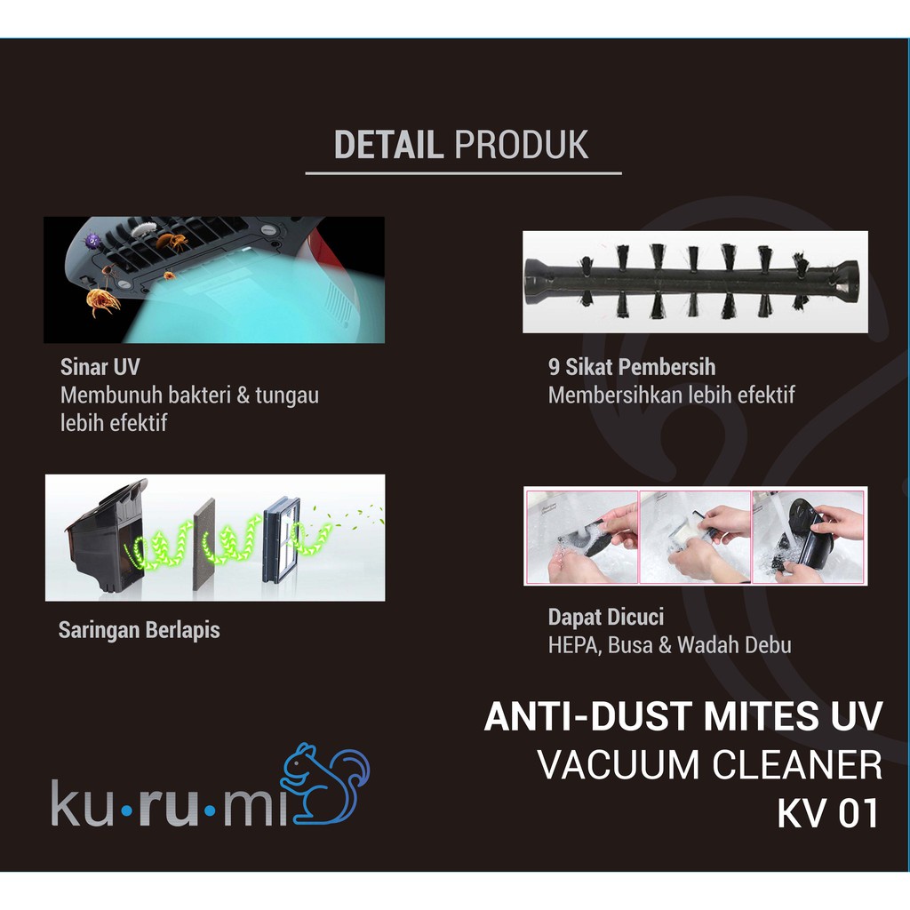 kurumi anti dust mites uv vacuum cleaner kv-01