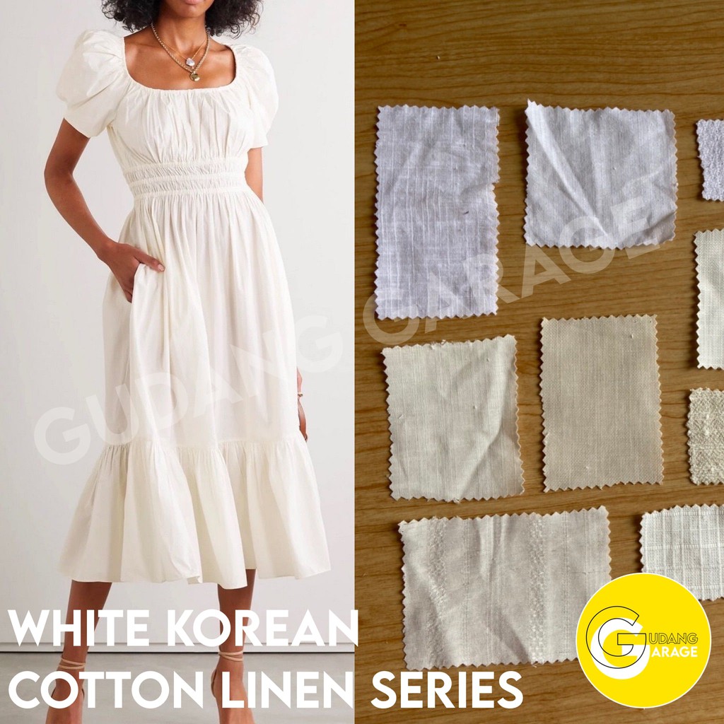 White korea cotton linen katun linen crinkle tweed mix series | Shopee