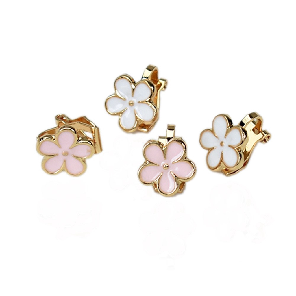 Anting Klip On Tanpa Tindik Desain Bunga Enamel Untuk Wanita