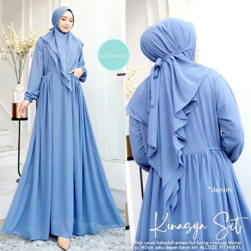 GAMIS SYAR'I KINASYA SET FREE KHIMAR LABEL MADANI GAMIS SYARI TERBARU GAMIS SET HIJAB FASHION MUSLIM