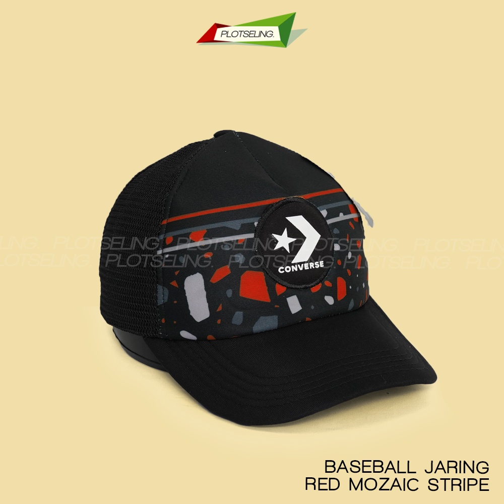 Topi Baseball Distro Jaring MOZAIC STRIPE RED Topi Jaring Trucker Logo Distro Random Pria Wanita Topi Hitam Jaring Polos Logo NY Topi Logo Hurley DC Ripcurl Converse Topi Anak Laki Laki Perempuan Murah