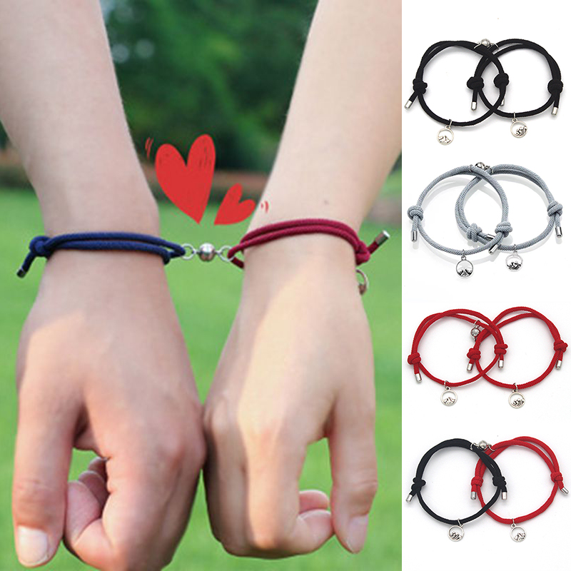 XiaoboACC 2Pcs / Set Gelang Tangan Pasangan / Pria / Wanita Desain Bulan / Matahari / Eternal / Hati