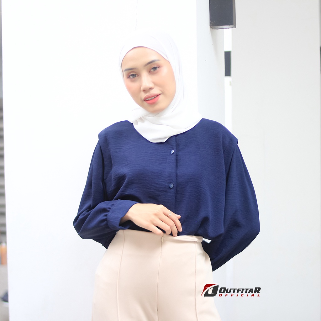 Kemeja Wanita Oversize Lesley River Blouse Oneck Longsleeve Hight Quality Premium