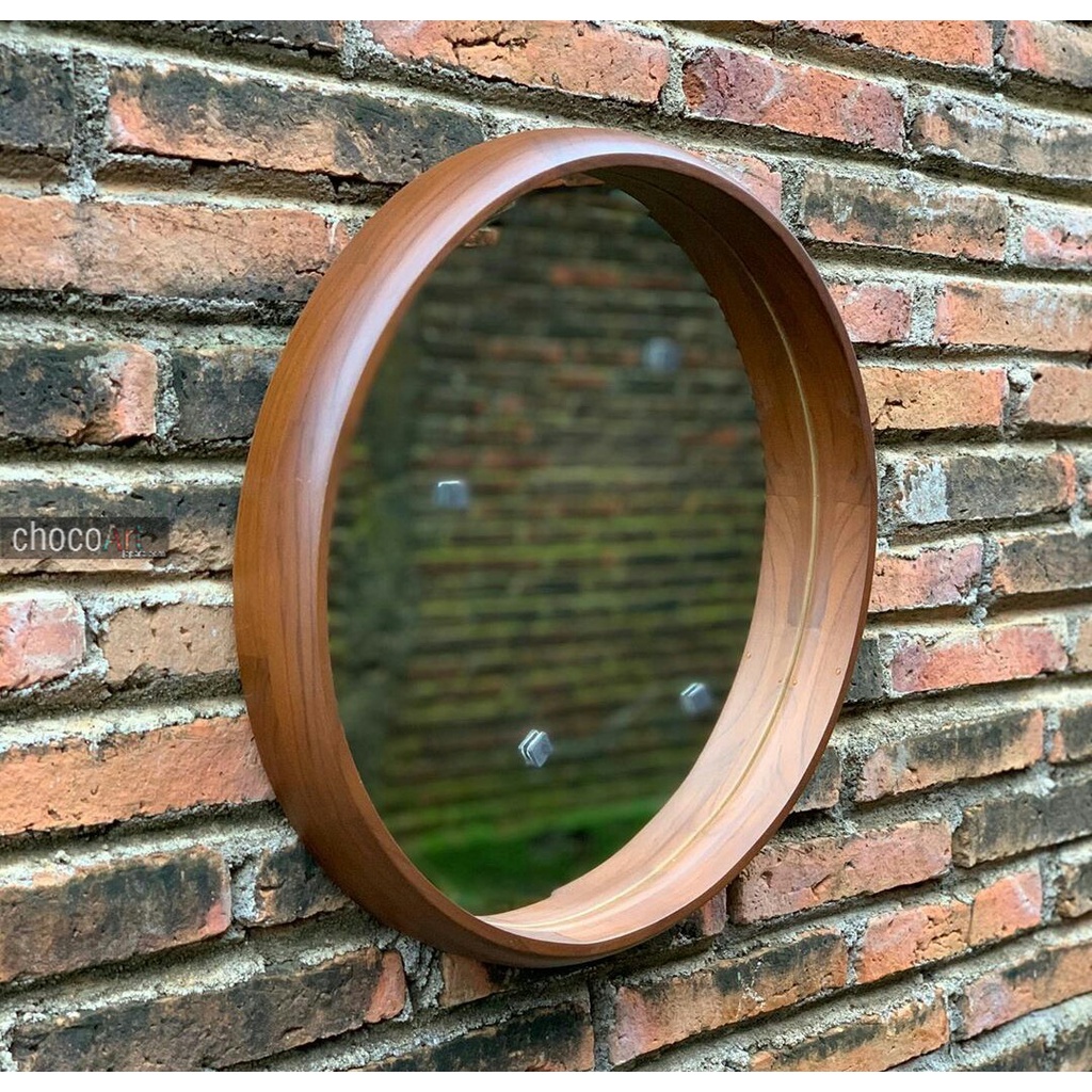 cermin wastafel / cermin bulat diameter 50cm by chocoart jepara / cermin jati / pigura jati