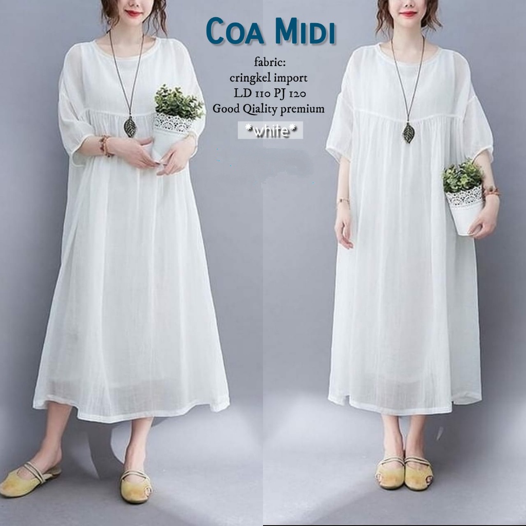 Coa Midi Dress /Party Dress Midi Cringkel Import Premium Pakaian Pesta Kasual