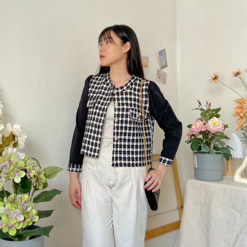 KANON - Kaho Tweed Blazer - Blazer kantor tweed wanita korean look