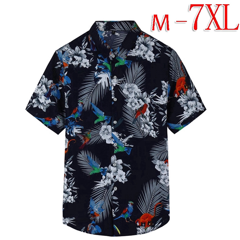 M 7XL Kemeja  Hawaii Lengan Pendek Motif  Print Bunga  