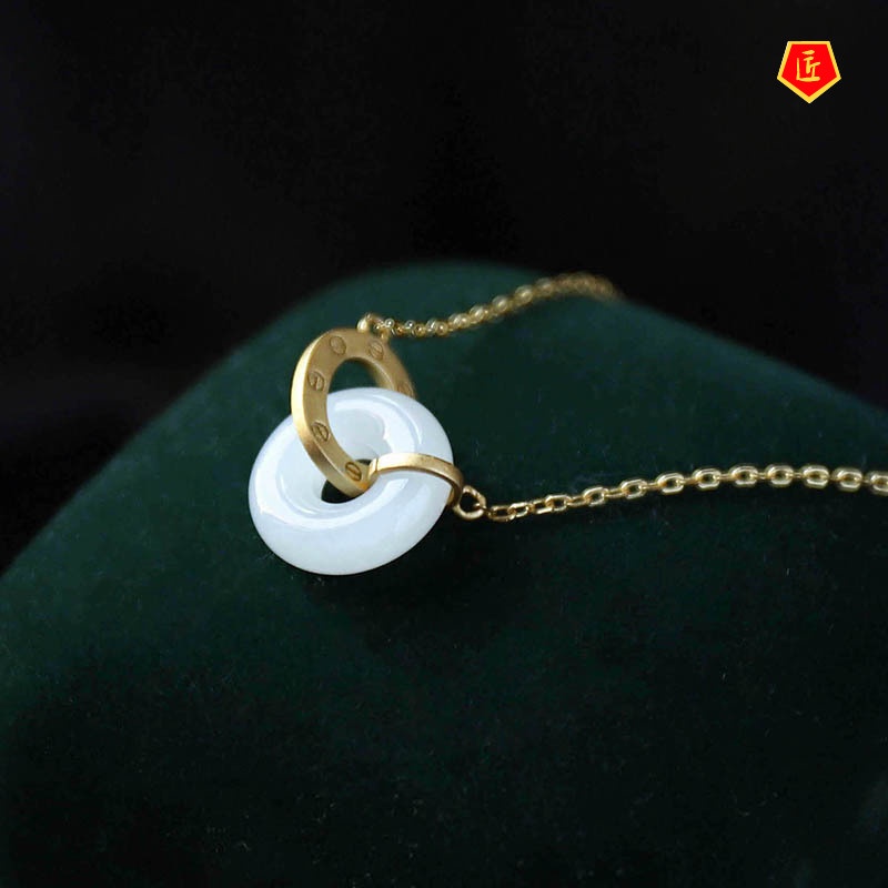 [Ready Stock]Hetian Jade Peace Buckle White Jade Pendant Fashion Elegant Graceful