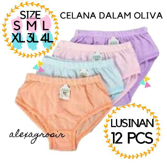 12pcs Celana Dalam CD Wanita OLIVA Lokal Bahan katun/ LINGERY size M L XL 3L 4L