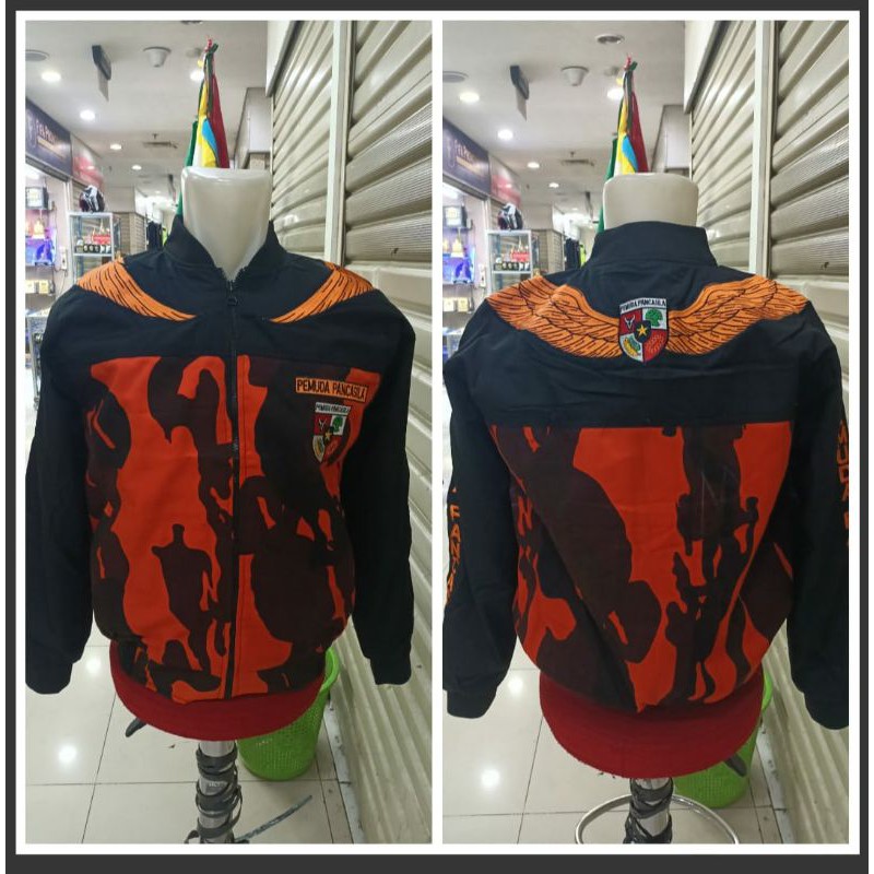 JAKET BOMBER PEMUDA PANCASILA ORANGE KOMBINASI HITAM