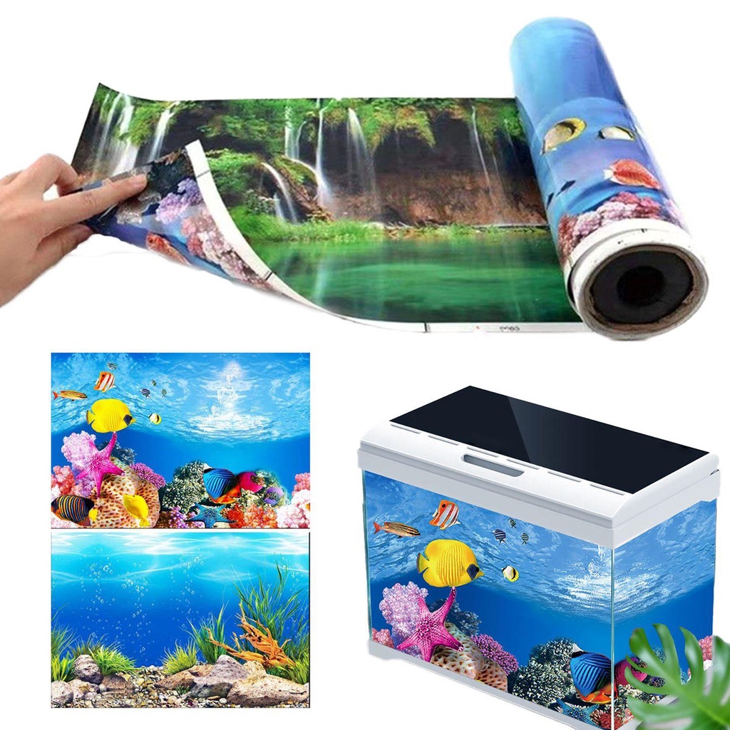 Rebuy Aquarium Decor 1pcs Menebal Untuk Tangki Ikan Duble Sisi Anti Luntur Stiker Pemandangan