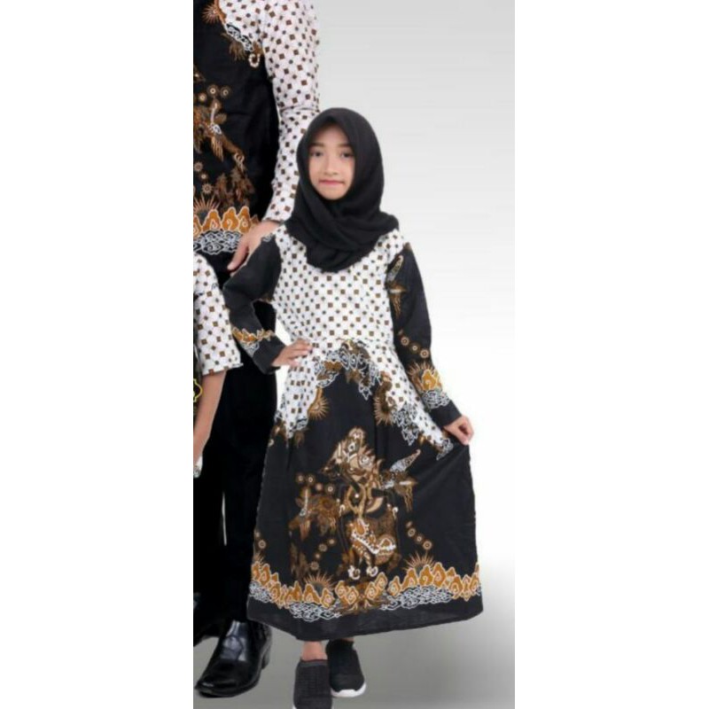 BATIK COUPLE KELUARGA sania ruffle batik ori motit Wayang / Sarimbit batik-Gamis anak