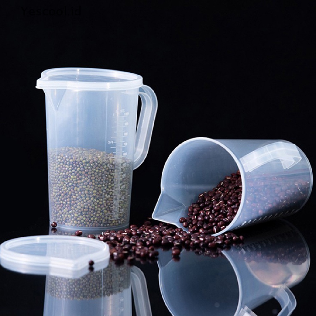 【Yescool】 Plastic Measuring Jug Cup Thick Handle Sealing Cover Kitchen Cooking Supplies .