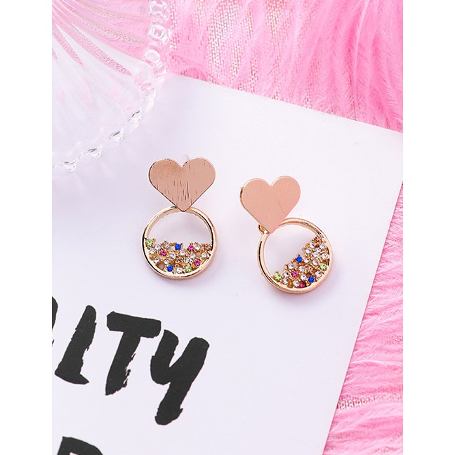 LRC Anting Sweet Gold Color Diamond Decorated Heart Shape Earrings F22016