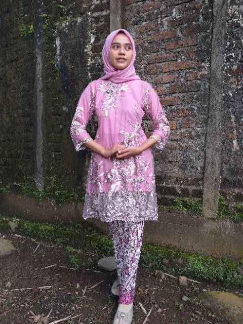 Set baju kurung bordir 3D rosepink