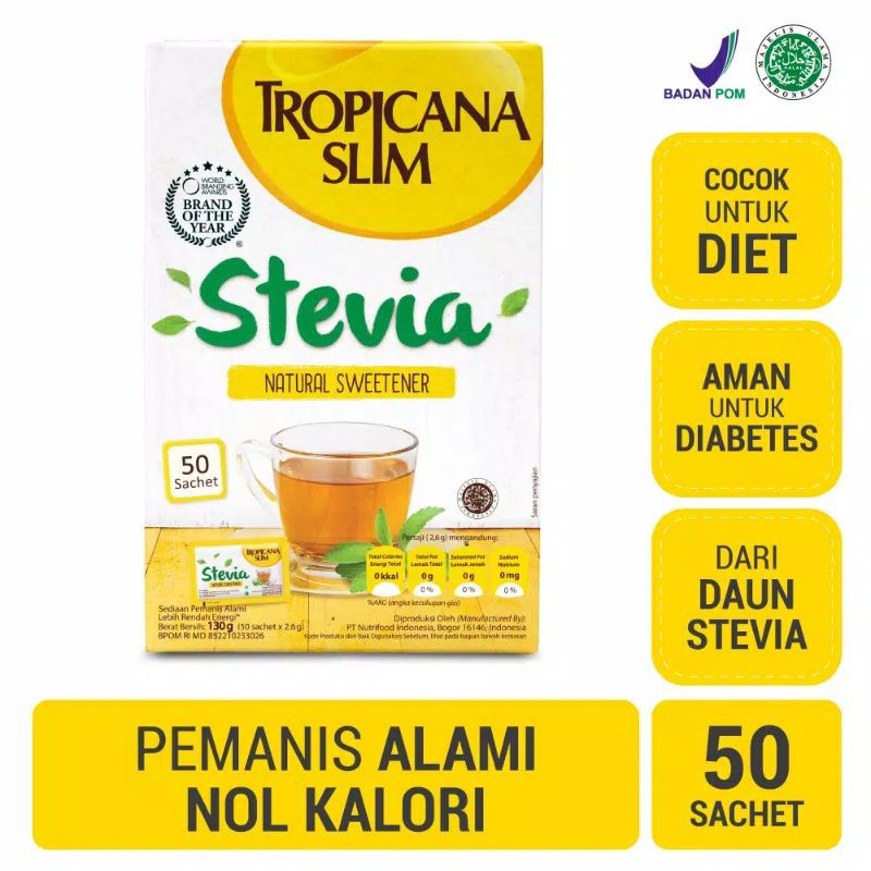 

Tropicana Slim Stevia Natural Sweetener isi 50 sachet