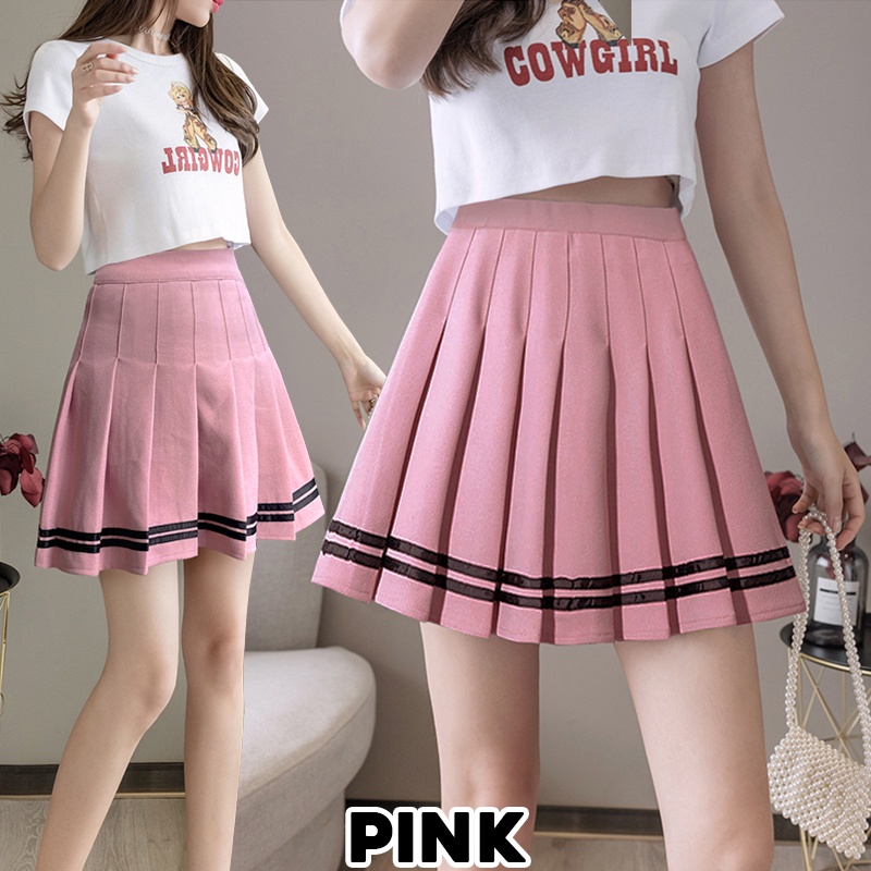 KARAKOREA 860 Banding Line Tennis Skirt/Korean Pleated Skirt/Rok mini with inner/Rok tennis