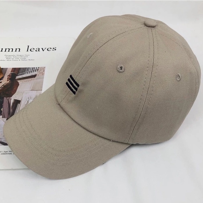 Topi Baseball Bordir Gaya Korea Pria Wanita Reclusive Challenge-Garis 3 Cream