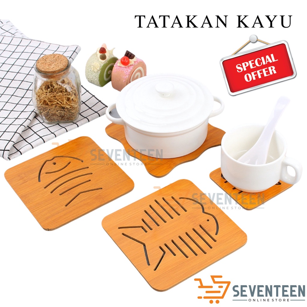 TATAKAN GELAS KAYU KARAKTER / TATAKAN TEFLON ANTI PANAS / ALAS PIRING GELAS DAPUR KAYU WOOD COASTER