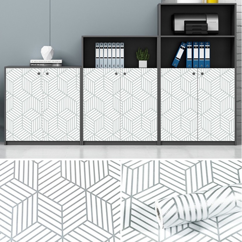 [ 2M PVC Geometric Line Self-adhesive Wallpaper Decoration for Kitchen Bedroom Home Living Room Bedroom ]