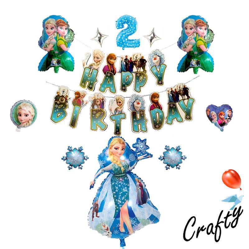 [PAKET] Kids BIRTHDAY Set FROZEN BANNER Tiruan Dekorasi Backdrop Ulangtahun Anak