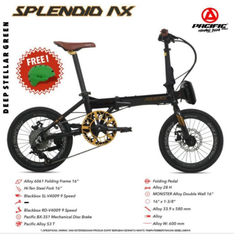 Sepeda Lipat 16 inch Pacific Splendid AX 9 Speed Alloy Double Disc