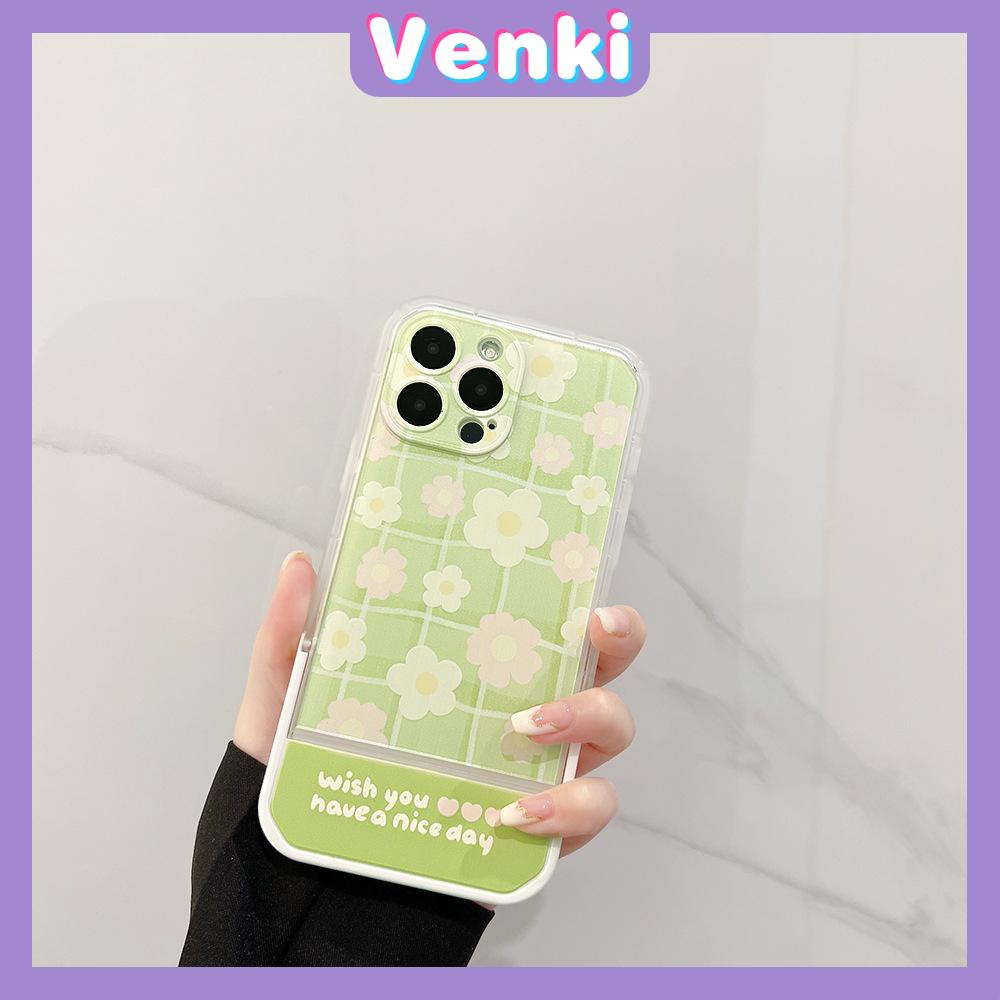 iPhone Case Silicone Soft Case Clear Case Folding Stand Airbag Shockproof Protection Camera Green Plaid Flower Compatible For iPhone 11 13 Pro Max 12 Pro Max 7Plus xr