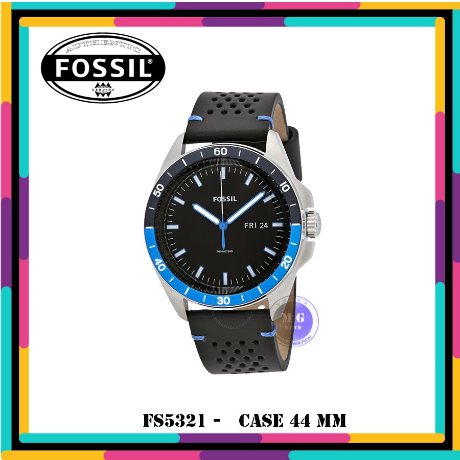 Jam Tangan Pria Fossil Original FS5321 Sport 54 Black  Leather MURAH