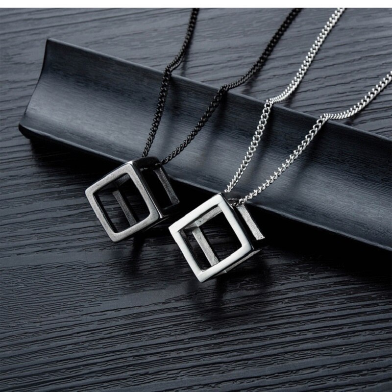 Simple Hollow Geometric Rubik's Cube Unique Wild Pendant Square Frosty Fashion Couple Necklace Fashion Charm Party Jewelry