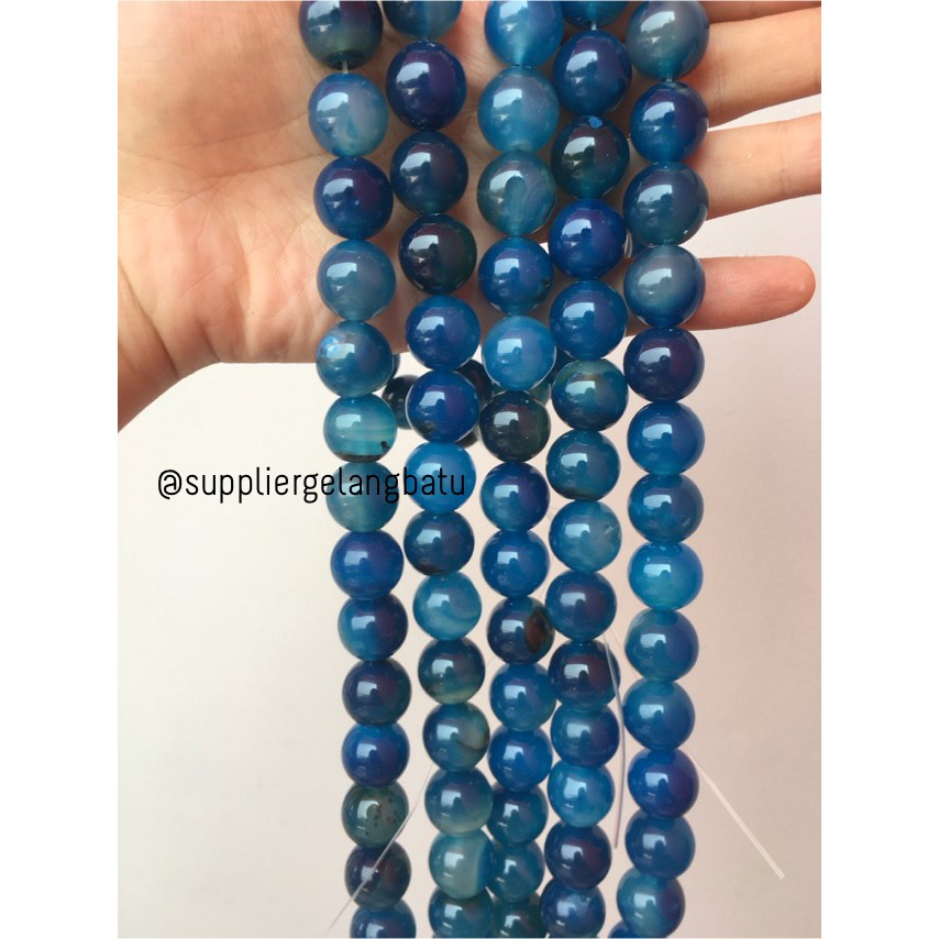 batu gelang kalung 16mm AQUAMARINE glossy aquamarin biru mix besar aksesoris blue craft wanita pria