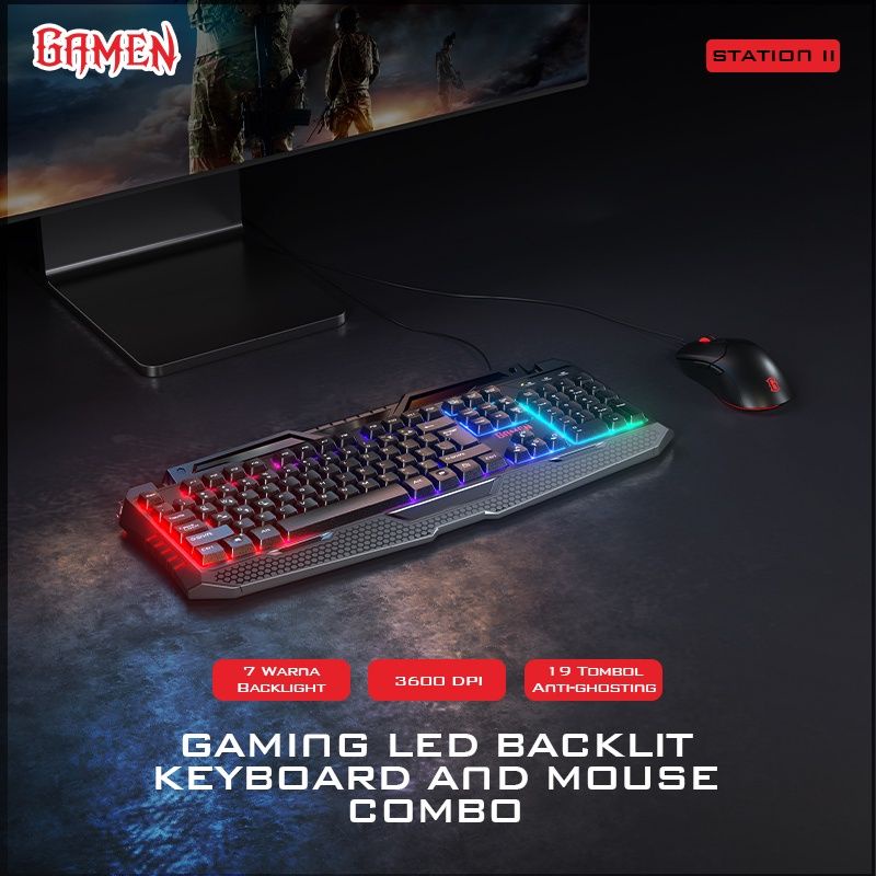 GAMEN Gaming LED Backlit Mouse Keyboard Combo Station II Black Anti Ghosting