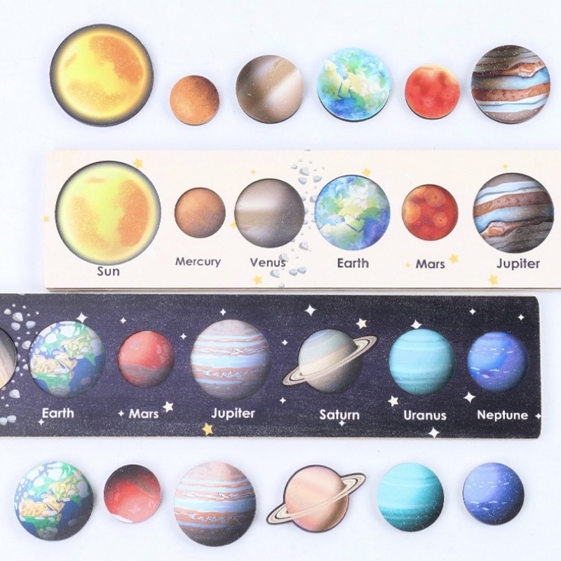 wooden solar system puzzle kayu planet knob puzzle