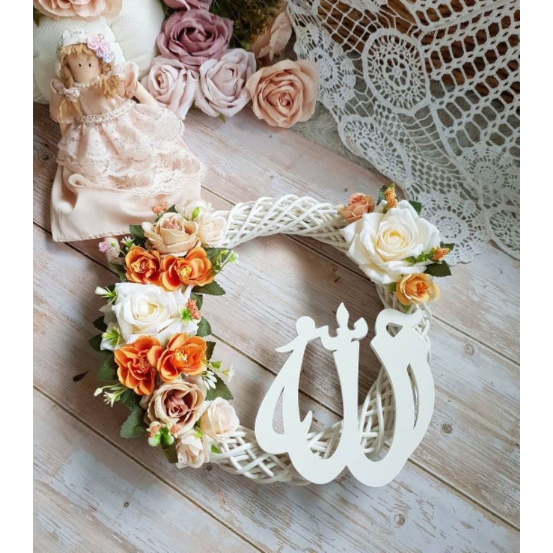 1 Set Wreath lafadz Allah Muhammad wreath bunga / wreath flower / hiasan dinding / hiasan pintu