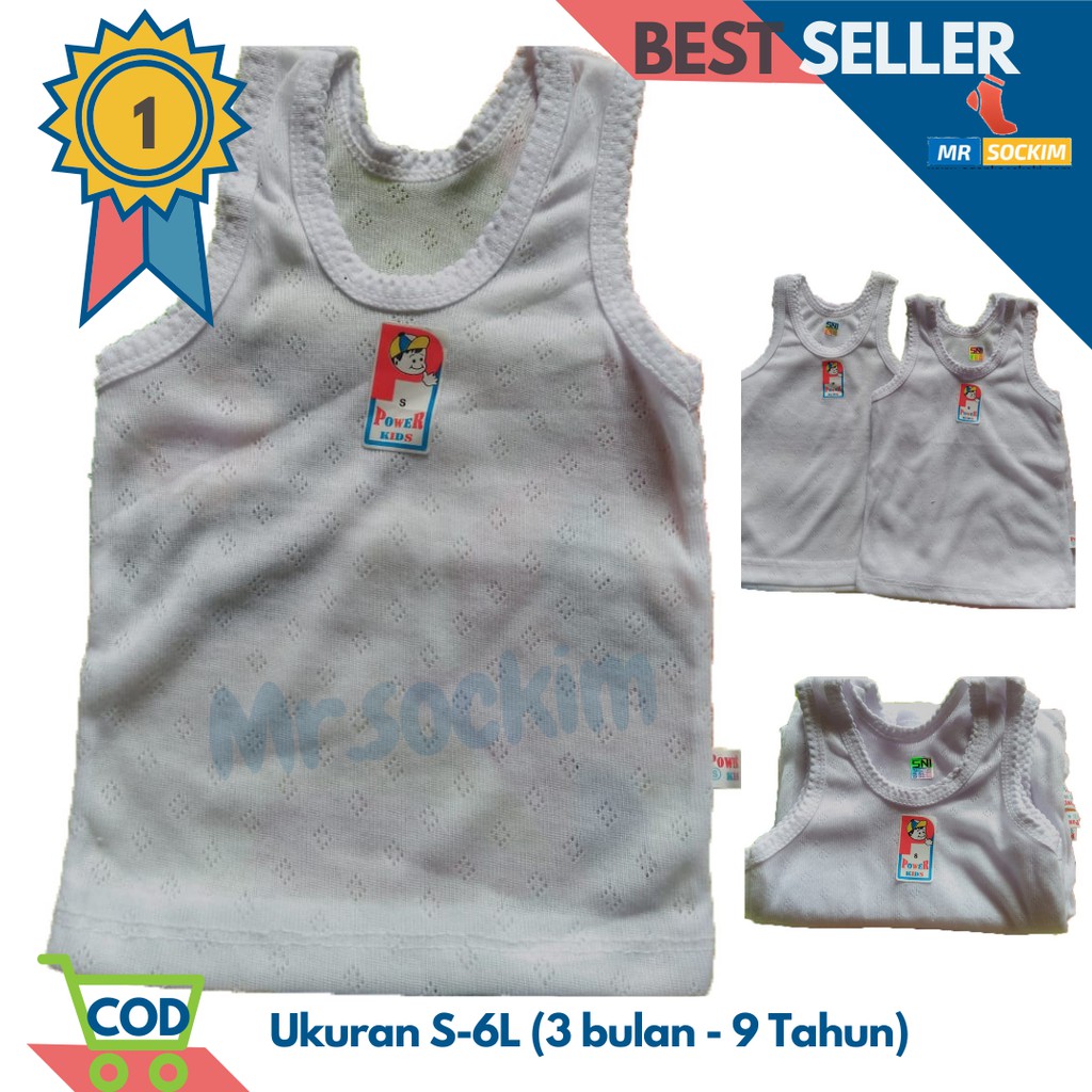 Kaos Dalam Anak Perempuan dan Laki laki Putih 3 Bulan sampai 9 tahun Singlet Power Kids 3 Pcs