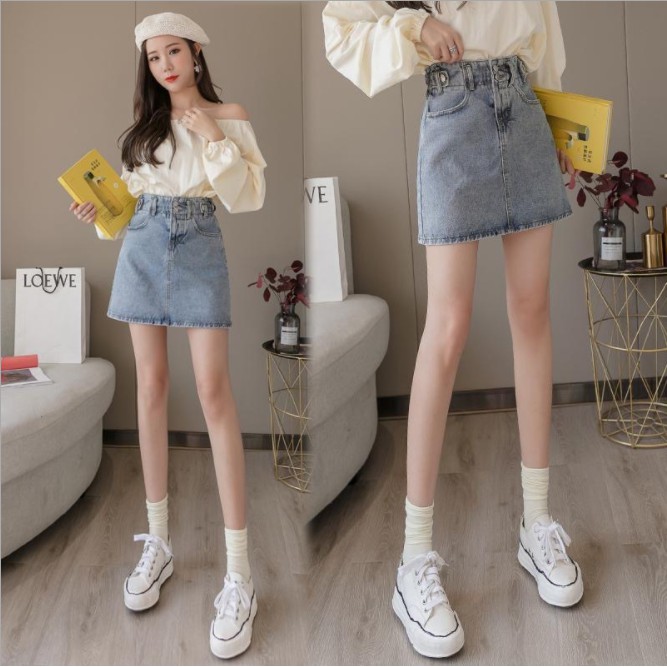 Denim Skirt Rok Pendek Denim Rok Jeans Wanita Fashion Korea Style Rok Musim Panas Pinggang Tinggi