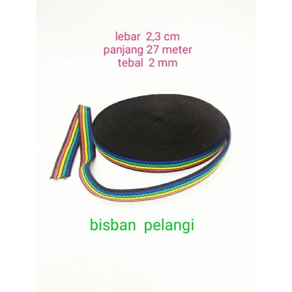 bisban pelangi webbing tebal terbaru uk 2,5 m 1 rol (25 meter)