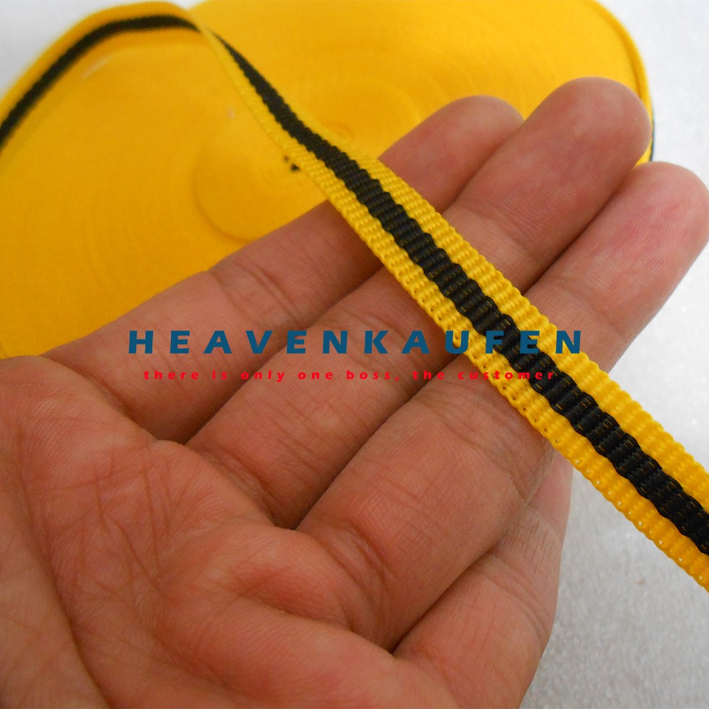 Tali Lanyard 1 cm Kuning Strip Hitam Meteran