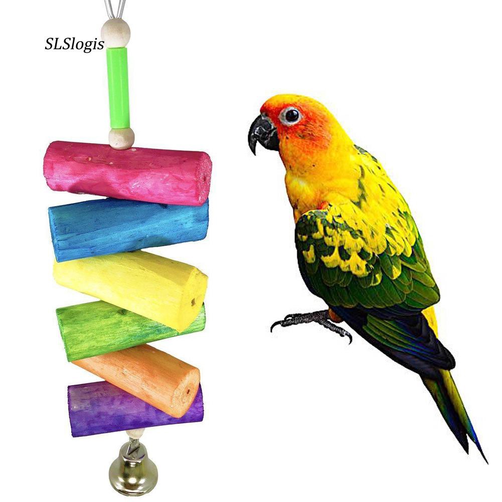 Mainan Kunyah Gantung Bahan Kayu Warna Warni Untuk Burung Beo
