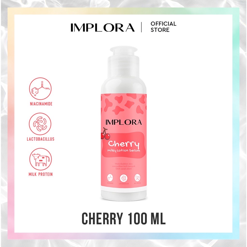 IMPLORA Milky Lotion Serum 100ml Indonesia / Almond Banana Blueberry Cherry Coconut Grape Melon Strawberry / Niacinamide Lactobacillus Milk Protein / Melembabkan Mencerahkan / Skincare Body Care Cream Butter Perawatan Treatmen Kulit Tubuh Susu Paket 60ml