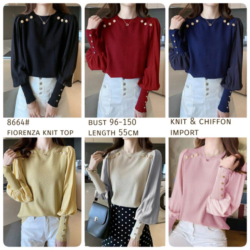 MDLV ~ 8664# Fiorenza Knit Top Atasan Blouse Korea Fashion import