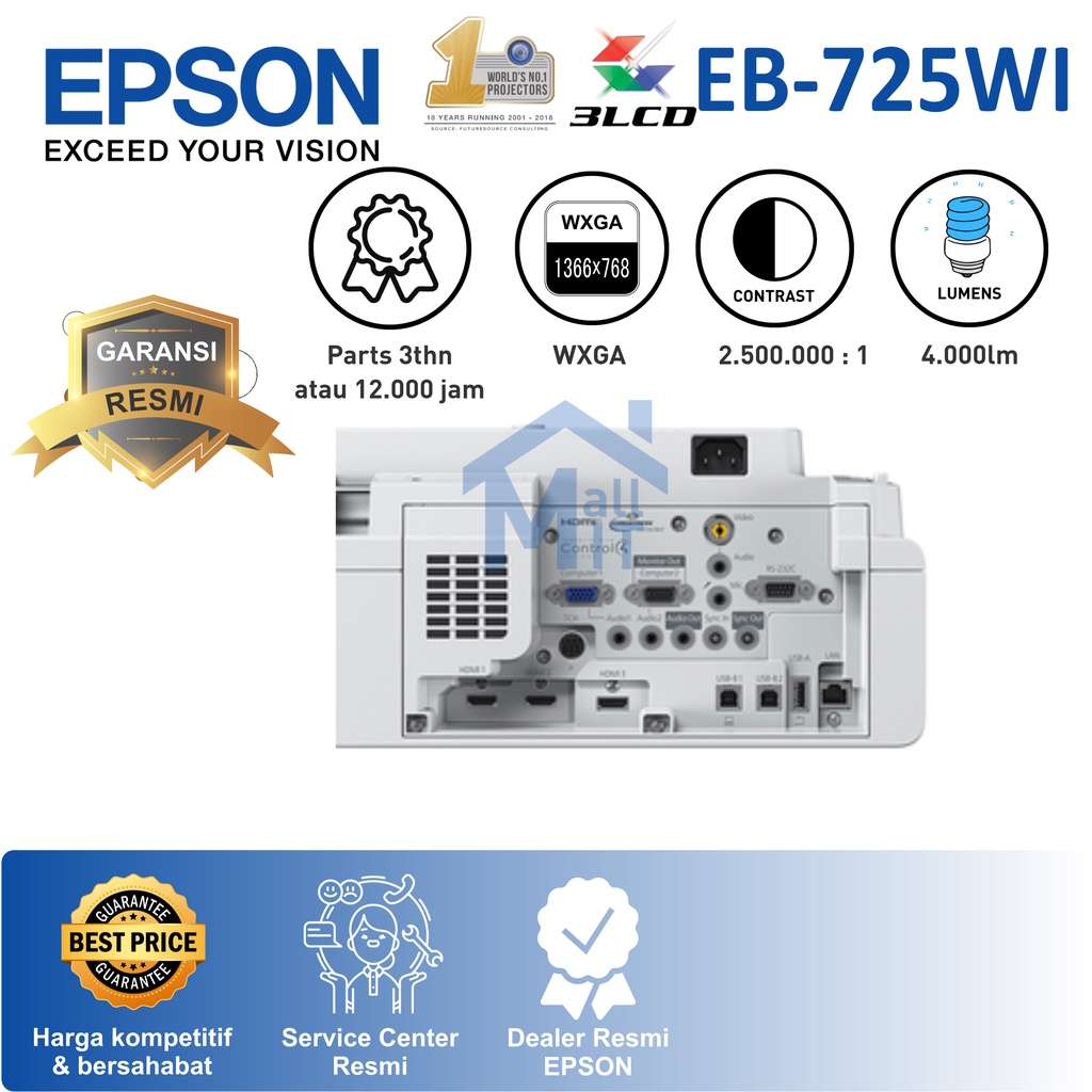 MDN PROYEKTOR EPSON EB-725WI EB 725WI EB725 WI WXGA INTERACTIVE MIRACAST