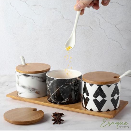 Libre Seasoning Pot / Wadah Tempat Set Bumbu Dapur Garam Gula Keramik
